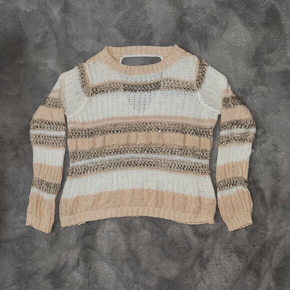 Boston Proper Vintage Gold Crochet V Back Sweater Size XS - Picture 7 of 9